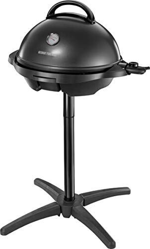 George Foreman Grill - grelha elétrica, churrasqueira interior e exterior, 15 rotações, bandeja de gotejamento removível, revestimento anti-aderente, inclui tampa, 2400 W, 5 temperaturas, preto -