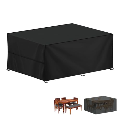 LAMUNI Capa mesa de jardim impermeável 230 x 110 x 75 cm, capa para móveis de jardim retangular para móveis de jardim 420D, tecido Oxford capa de mesa exterior capa protetora mesa, anti-vento