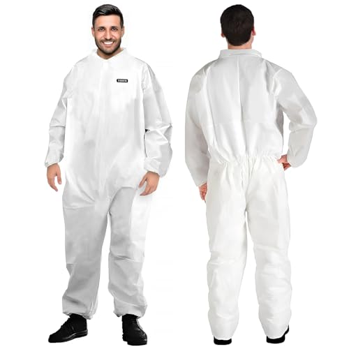 Macacão descartável Hazmat | Fato de pintor de corpo inteiro de alta resistência em 7 tamanhos com várias especificações para homens e mulheres sem capuz
