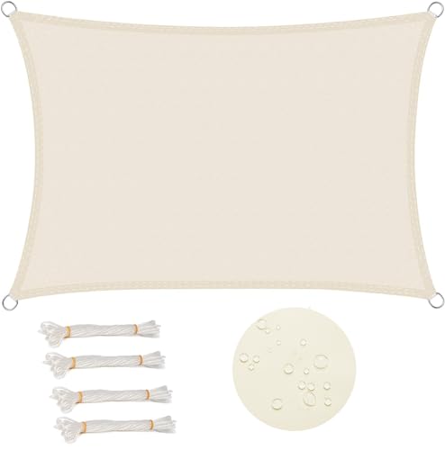 WOLTU Vela de sombra impermeável, retangular, 2 x 4 m, poliéster, proteção contra raios UV, intempéries, para pátio exterior, jardim, cor areia creme