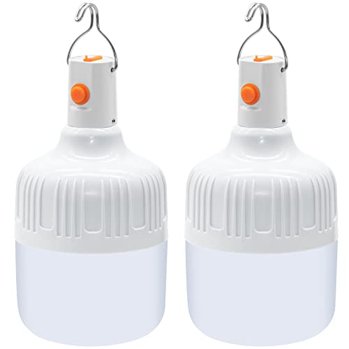 Ledeak LED Lanternas de campismo, 2 peças lanterna de campismo USB recarregável lâmpada de luz LED portátil com gancho, luzes de tenda candeeiro de emergência para exteriores terraço jardim pátio