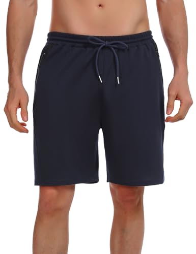 Wayleb Calções desportivos homem verão algodão bermudas desporto bolso com fecho de correr cordão elástico Running correr futebol