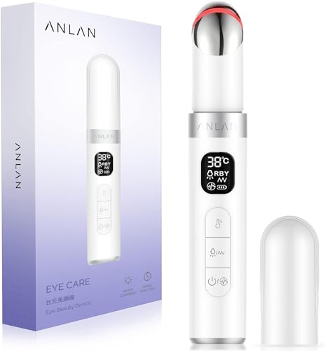 ANLAN Massajador elétrico de olhos, EMS dispositivo anti-rugas e anti-envelhecimento, 3 modos de terapia LED, 38 - 45 °C compressão quente, melhora as orelhas, bolsas, inchaço, rugas, contorno de