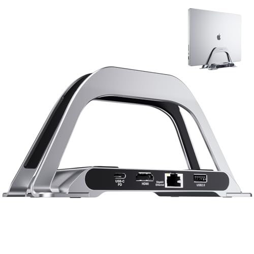 PULWTOP Estação de acoplamento, HUB USB C 10 em 1, com suporte para computador removível, HDMI 4K@30Hz, USB 3.0, SD/TF, Gigabit Ethernet, PD 100W, para computador portátil DELL/HP/MacBook Pro/iPad