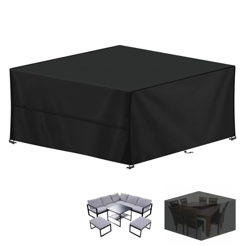 LAMUNI Capa para móveis de exterior, capa de mesa de jardim, impermeável, tecido Oxford 420D, capa protetora para móveis de jardim, anti-UV, capa para mesa de jardim, quadrada, 250 x 250 x 90 cm