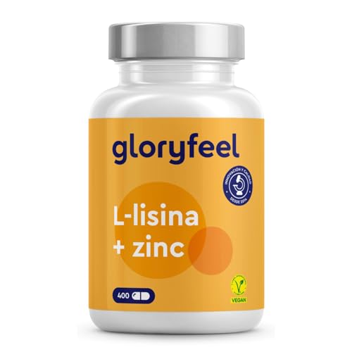 L-Lisina 400 cápsulas, 1000 mg Lisina HCL por dia, de fermentação vegetal, aminoácido essencial com zinco para o seu sistema imunitário, vegano, testado em laboratório, sem aditivos