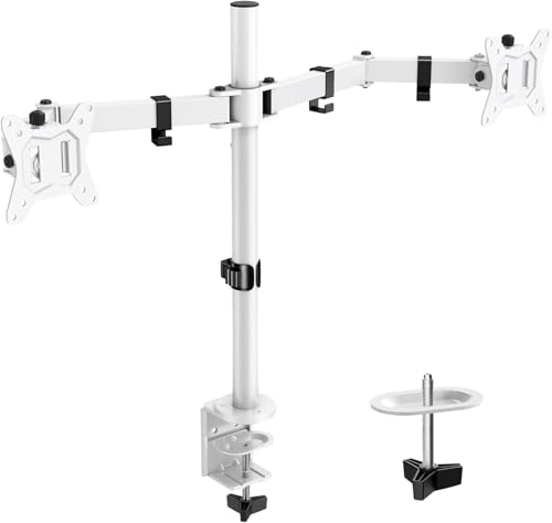 Suporte de 2 monitores de 13 a 32", suporte de dois monitores, braço monitor ajustável em altura com inclinação, rotação e rotação, VESA 75 x 75/100 x 100, aço, branco