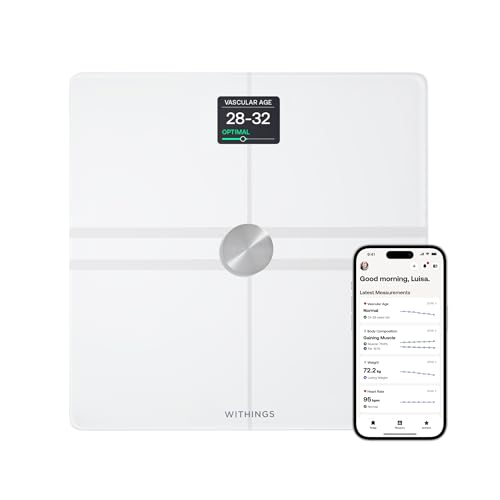 Withings Body Comp - Bascula de casa de banho Wi-Fi com análise corporal completa (peso, gordura corporal/gordura muscular/gordura corporal, água) e rastreamento cardiovascular, balança pessoal, até 8