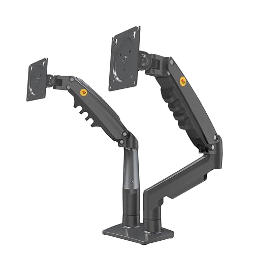 Ergosolid Suporte de mesa para 2 ecrãs LCD LED de 17 a 27 polegadas, ajuste em vários eixos, pivô, mola de gás até 2 x 9 kg