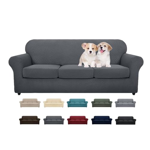 MAXIJIN 4 peças mais novas capas de sofá para 3 lugares elástico antiderrapante capa de sofá para cães elástico Jacquard protetor de móveis capas de sofá (3 lugares, cinzento escuro)