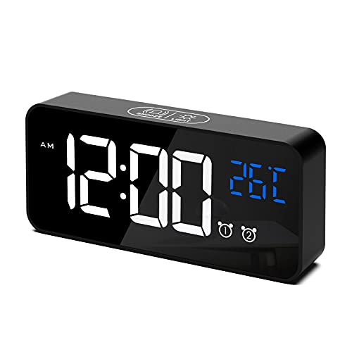 CHEREEKI Relógio despertador digital, despertador digital duplo alarme lock com temperatura, 4 brilho ajustável função Snooze, porta de carregamento USB, 12/24 horas, 10 música