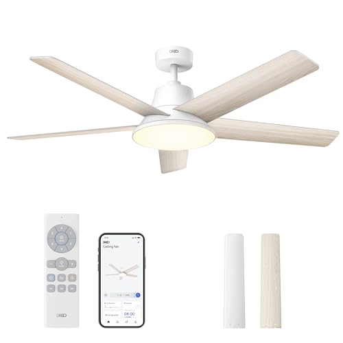 Dreo Ventilador de teto inteligente de 132 cm com luz LED regulável, 12 velocidades, 3 modos, temporizador de 12 h, motor DC silencioso, controlo por controlo remoto / APP/Alexa, branco para