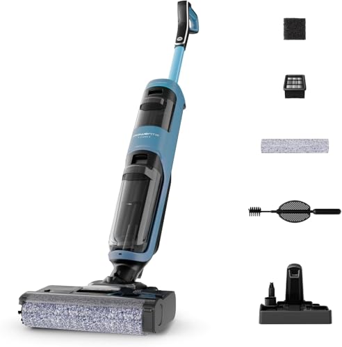 Rowenta X-Clean 2, esfregona elétrica sem cabo com tecnologia Wet & Dry, auto-limpeza, aspirador e frigo, modos ecológico/máximo, leve, limpeza de bordas, azul Aqua, GZ2271E0