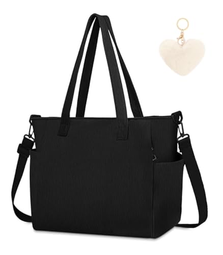 Aucuu Bolsa de mão de veludo, Tote Bag para mulher, mala de compras com fecho de correr, bolsa de ombro grande com para compras colégio trabalhar viajar