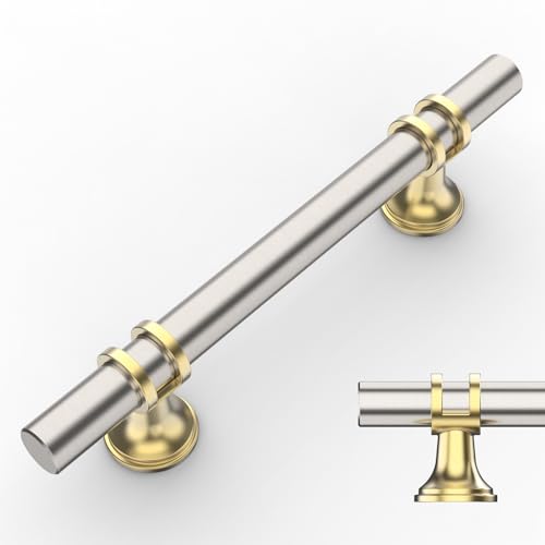 Amerdeco 10 peças puxadores níquel e dourado escovado para cozinha, 96 mm, puxadores para armários e gavetas, puxador de porta UK0002