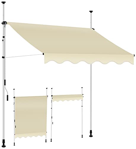 KESSER® Toldo para varanda com manivela, toldo para varandas, resistente aos raios UV, regulável em altura, repelente de água, proteção solar, cobertura para pátios, bege 250 cm