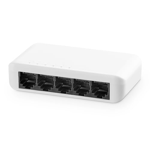 YuLinca Interruptor Ethernet Gigabit de 5 portas, 4 x 100/1000 Mbps e 1 Gigabit Uplink, mini plástico não gerenciado de mesa e montagem na parede Ethernet Hub Splitter