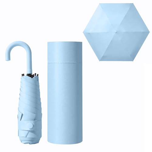 erised's bifrost Mini guarda-chuva dobrável de viagem com alça em forma de gancho, pequeno, portátil, com proteção UV de 99,9%, chuva e sol, leve, de bolso pequeno ou mochila para mulheres e crianças