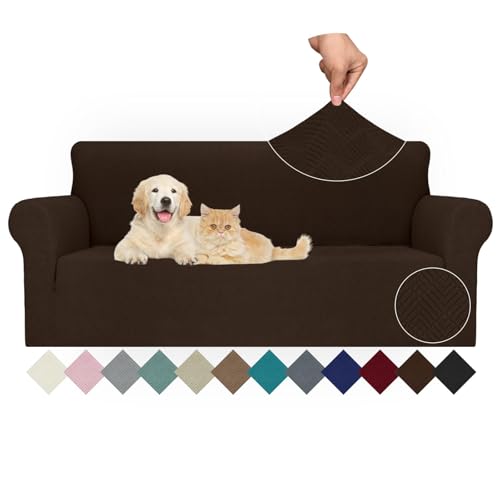 Ystyle Capa para sofá ajustável de 3 lugares, capas para sofá elástico, capa de sofá anti-gatos, sofá cover com apoios de braços, jacquard capas cobertura sofá antiderrapante lavável, café