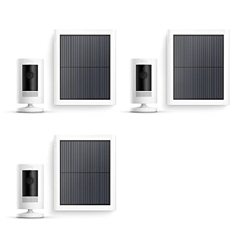 Ring Cámara exterior solar (Stick Up Cam) | Cámara de vigilancia wifi HD para tu domicilio con comunicación bidireccional, instalación fácil | 30 días gratis de Ring Home | 3 Cámaras