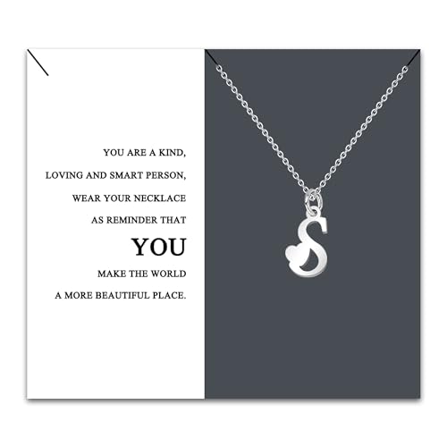 HEYEJET Colar inicial original aço inoxidável, colar mulher com pingente letra A-Z pequenas - bijuteria presente mãe filha aniversário namorada ou amigas presente com cartão inspiradora