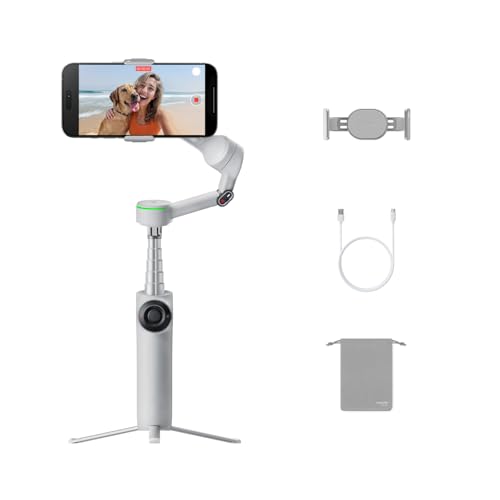 Insta360 Flow 2 Pro Cinzento - Gimbal com IA para telemóvel, segue mais de 200 apps com Apple DockKit, multi-pessoa e panorâmico de 360º, com tripé/Selfie Stick, estabilizador iPhone/Android