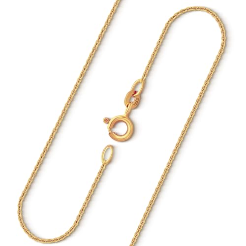 EDELIND 8K 14K corrente ouro mulher homem fina 1,1 mm corrente âncora redonda ouro amarelo colar corrente de ouro puro de 34 a 80 cm com caixa de presente de joalharia, Ouro amarelo 14 K (585), Sem