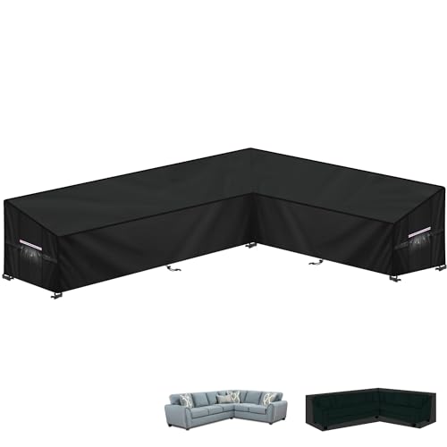 LAMUNI Capa para móveis de jardim em forma de L capa de canto jardim impermeável capa protetora para sofá de jardim, capa para móveis exterior em L, capa para sofá de exterior, 300 x 2102 x 80/60 cm