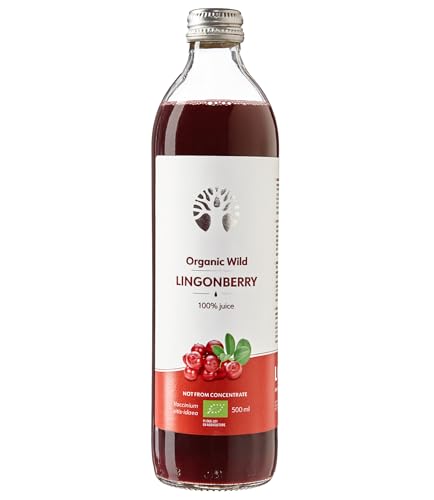 Sumo de mirtilo vermelho selvagem orgânico LOOV, 500 ml, 100% mirtilos prensados diretamente contém polifenóis, sem água ou açúcar adicionado, fabricado de forma selvagem em florestas nórdicas