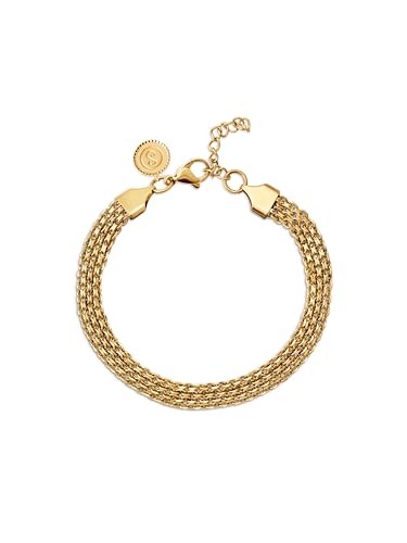 SINGULARU - Pulseira tapa. Aço com acabamento em casa de banho ouro de 18 Kt. Estilo elegante em forma de malha. Comprimento 19 cm. Joias para mulher, 19 centímetros, Ouro amarelo, Sem Pedra Preciosa