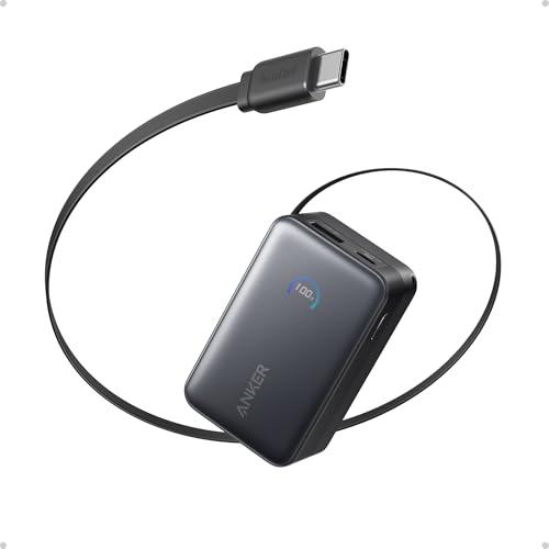 Anker Nano Power Bank Carregador portátil de 10000 mAh cabo retrátil Anker InstaCord de 70 cm bateria de 45 W de potência máxima, para iPhone 16 Pro Max, iPad, Galaxy, Pixel e muito mais