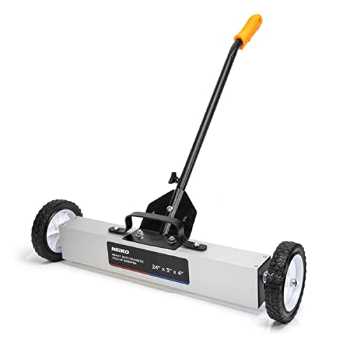NEIKO 53416A - Varredor magnético de rolação de 24 polegadas com rodas, capacidade de 50 libras, alça ajustável e altura de espaço livre do íman de solo, recolha de metal e íman de unhas, varredor