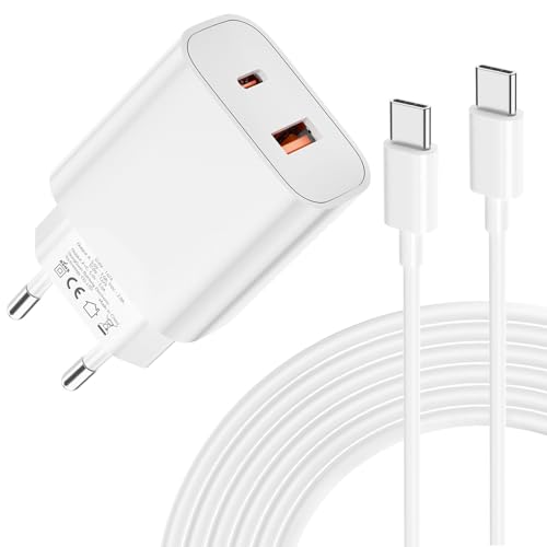 Carregador USB C de 20 W - carregamento super rápido de porta dupla com cabo USB C de 2 M, adequado para iPhone 16/15, para Samsung Galaxy, para iPad, para Pixeli etc, (branco)