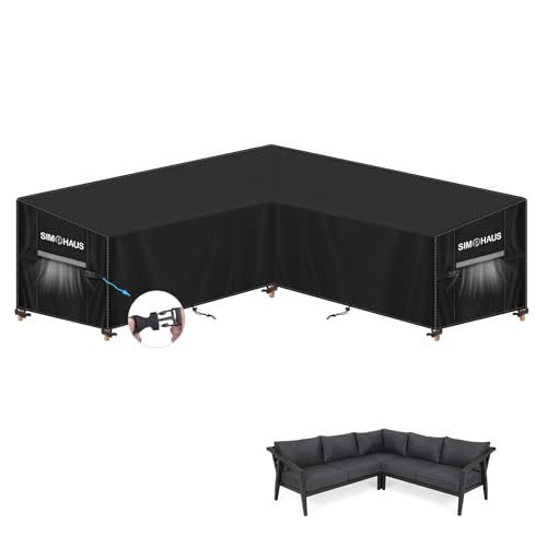 SIMPHAUS Capas para sofá canto jardim capa sofá jardim exterior impermeável capas para sofás de jardim em forma de V resistente ao vento anti-UV 420D tecido Oxford 255 x 255 x 90 x 80/60 cm