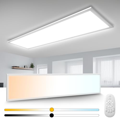 Plafon LED teto 120 x 30 cm, 40 W candeeiro de teto painel regulável com controlo remoto, lâmpada multifuncional 2700 K-6500 K luz branca quente/natural / fria para quarto, sala de estar, casa de