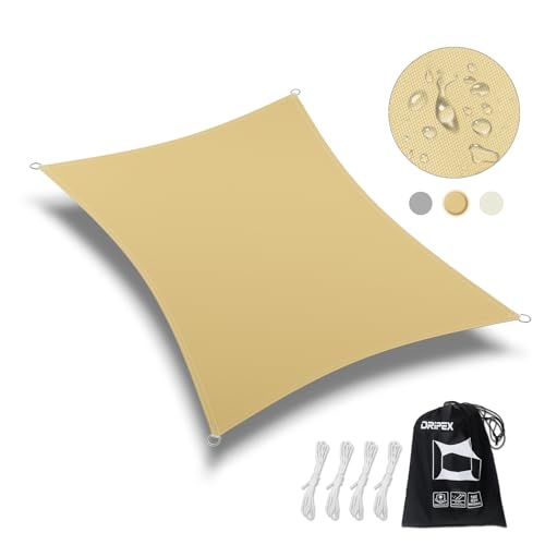Dripex Vela de sombra retangular, 4 x 6 m, vela de sombra impermeável e corta-vento, 95% de proteção contra raios UV, para-sol de poliéster, ideal para pátio, terraço, jardim, areia