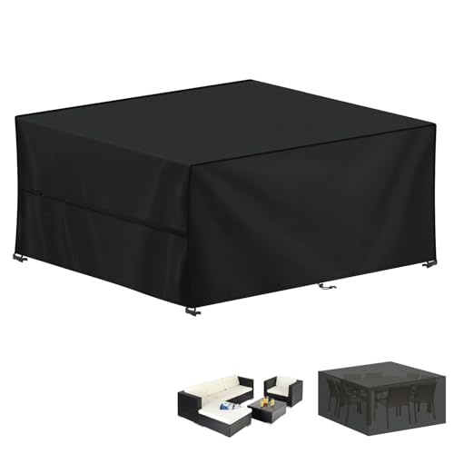 LAMUNI Capa para móveis de exterior, capa de mesa de jardim, impermeável, tecido Oxford 420D, capa protetora para móveis de jardim, anti-UV, capa para mesa de jardim, retangular, 250 x 210 x 90 cm