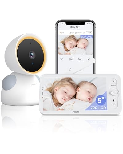 ARENTI 2 K/3 MP Câmara de vigilância para bebé com monitor de 5", 2,4 GHz Wi-Fi monitor para bebés com câmara, deteção de choro, deteção de temperatura e humidade, visão noturna, áudio bidirecional