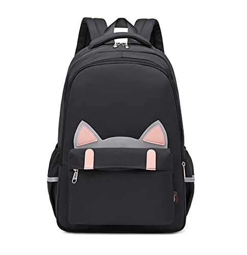 Acmebon Mochila de gato tipo carteira casual para mulher mala de livros adorável para menina adolescente, Preto, Talla única