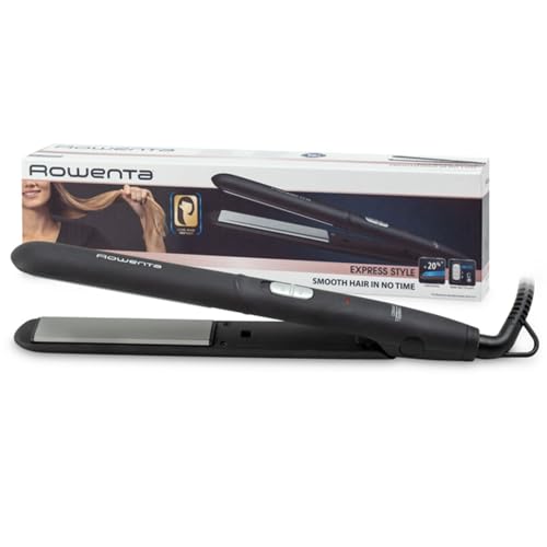 Rowenta Express Style SF1810 - Ferro de cabelo, revestimento cerâmico turmalina, 2 temperaturas, placas extra-longas, aquecimento rápido, sistema de bloqueio, preto/prateado