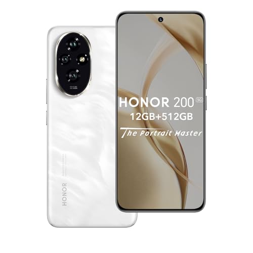 HONOR Smartphone 200 5G, 12 GB 512 GB, Snapdragon 7 Gen 3, 120Hz 6,7" AMOLED, câmara tripla 50 MP, 5200 mAh bateria, Android 14, Dual Sim, NFC, (sem carregador) branco