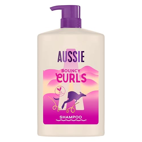 Aussie Bouncy Curls champô de 1000 ml, limpa suavemente e hidrata o cabelo ondulado e encaracolado, enriquecido com óleos de jojoba, coco e macadâmia australiana, sem silicone, vegan e CrueltyFree
