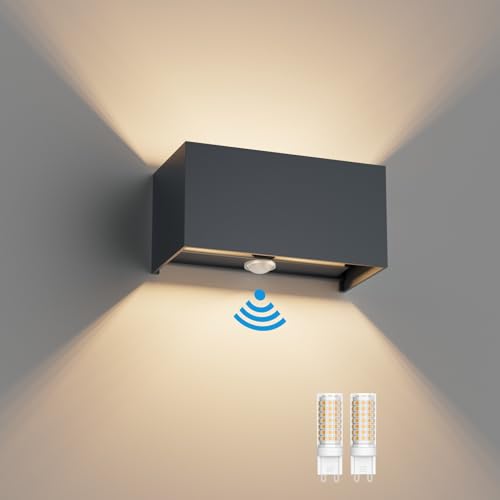 Klighten 1 peça 18 W aplique parede com sensor de movimento, aplicações IP54 com lâmpadas substituíveis G9 LED, 3000 K candeeiro de parede interior / exterior ângulo ajustável candeeiro de parede,