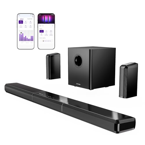 ULTIMEA Sistema de som surround 9,1 ch para TV com 2 altifalantes traseiros, barra de som removível com subwoofer, barra de som RGB, potência máxima 470 W, subwoofer de 6,5", HDMI/OPT/AUX/BT, Apollo