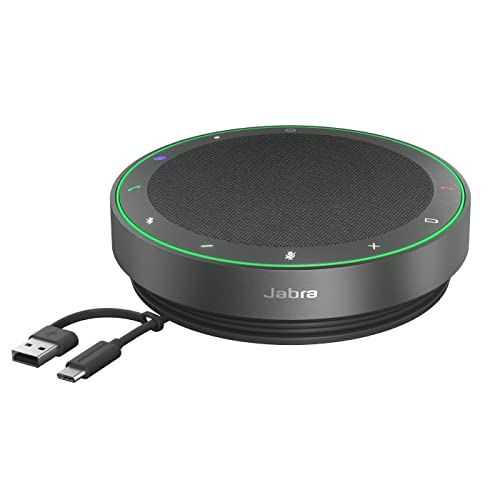Jabra Speak2 75 Altifalante sem fios Bluetooth para trabalho, 4 microfones com cancelamento de ruído, altifalantes de 65 mm, nova função de ligação, USB-A e USB-C, Microsoft Teams, cinzento escuro