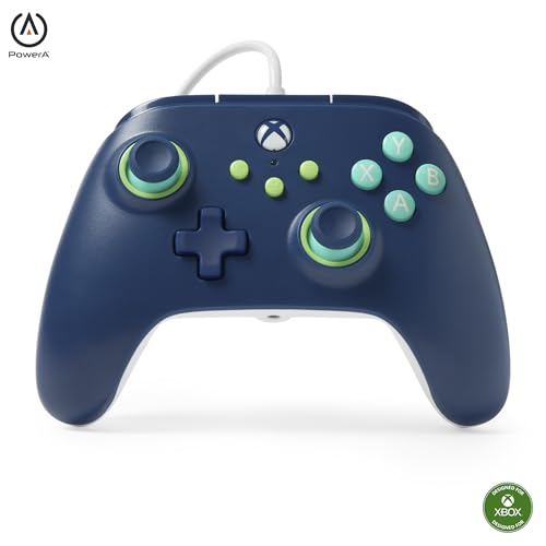 Power A Mando con cable Xbox Series X|S - Azul marino, mando, mando para videojuegos con cable, mando para juegos, funciona con Xbox One