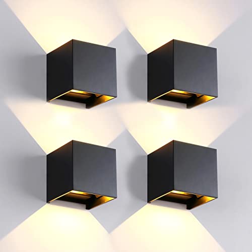 FUPE 4 peças aplique de parede exteriores / interiores LED candeeiros de parede exterior cúbicos moderna preto 6 W 3000 K luz quente IP65 impermeáveis quadrado alumínio ângulo de feixe ajustável