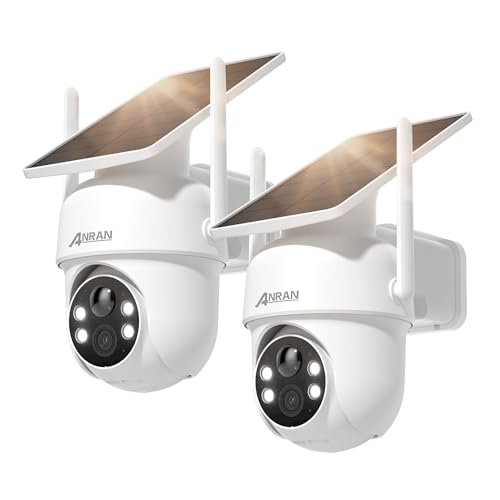 ANRAN 5MP FHD Câmara de vigilância solar exterior, 2,4 GHz WiFi, câmara sem fios com painel solar integrado e holofotes, 360° PTZ, deteção PIR, visão noturna cor, áudio de 2 vias, Q04 máximo 2 Pz