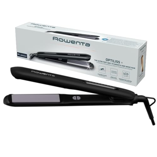 Rowenta Optiliss Ferro de cabelo, alisa e encaracolado, ecrã LED, aderência confortável, revestimento cerâmico turmalina, 10 temperaturas, brilho radiante, aquecimento apenas 15 s todos os tipos