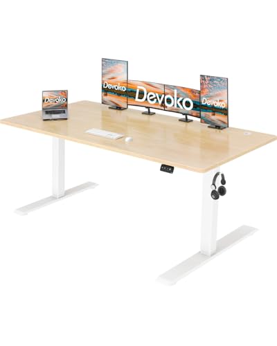 Devoko 180 x 80 cm, mesa regulável em altura, secretária elétrica elevável, telescópica bidirecional, secretária de escritório e casa, para estúdio em casa com placa montada, bege